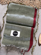 Indupriyaa Light Pista Marun Border Handloom Tissue Cotton Saree